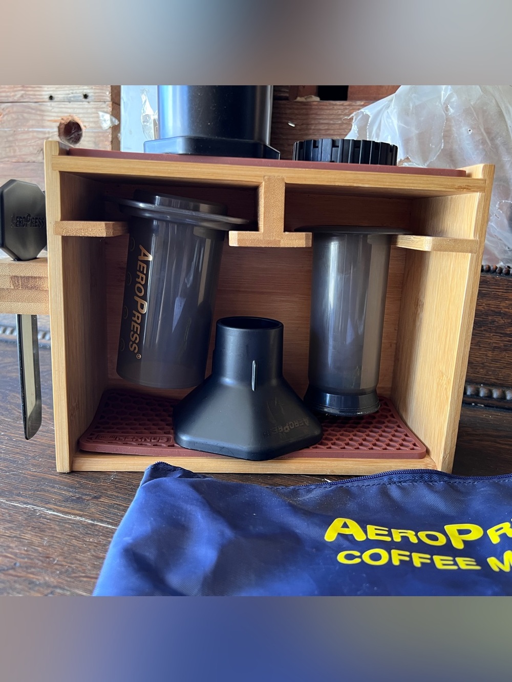 Aero Press Travel Espresso Complete Set with Bamboo Stand - Black